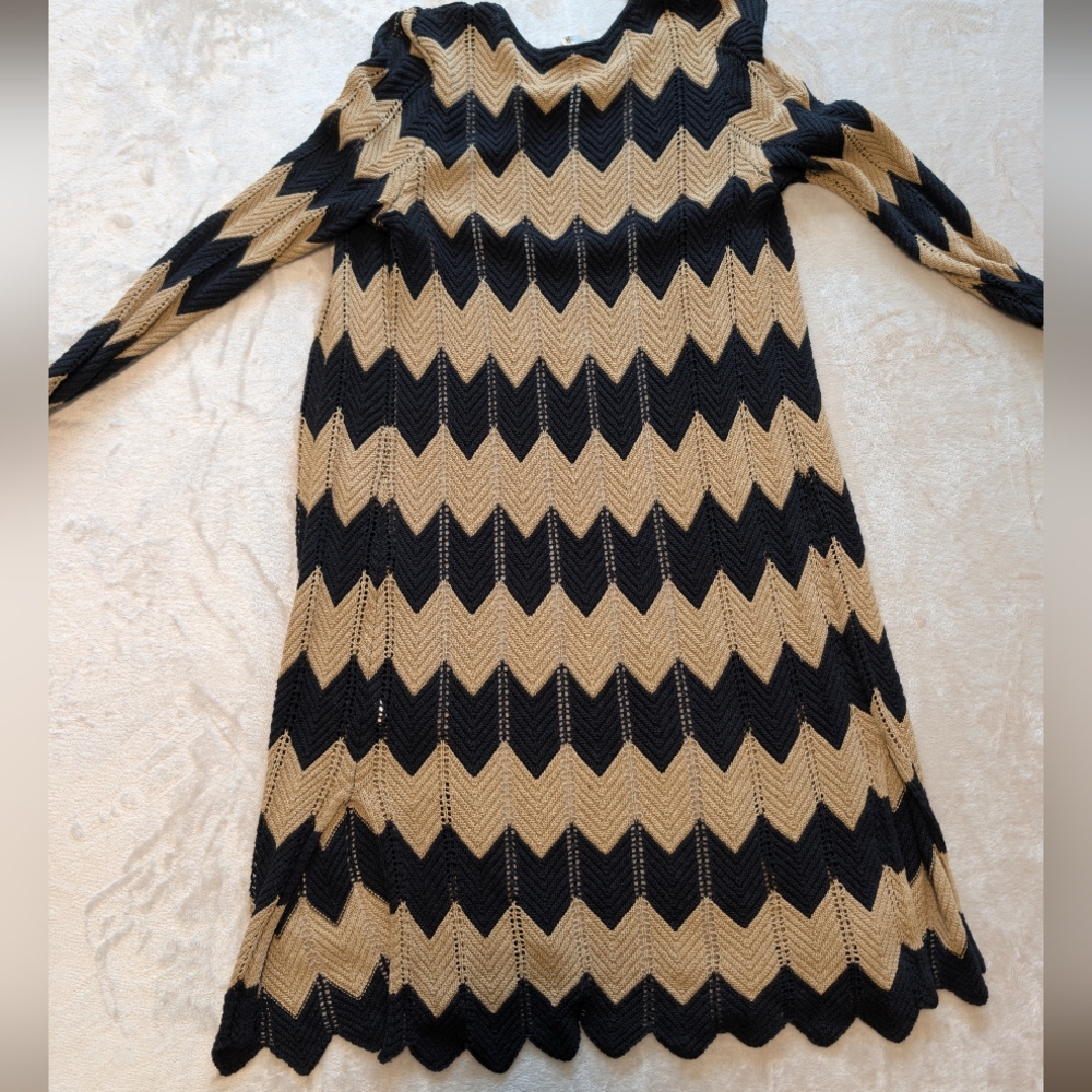 Western Whimsygoth Chevron Open Front Duster Cardigan Neutral Boho XS Cotton image 6
